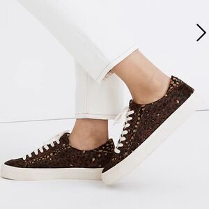 Madewell Low Top Sneakers in Painted Leopard Colorblock Calf Hair